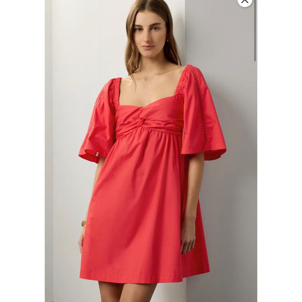 Peter Som x RTR Red Cotton blend Poplin Flutter Sleeve Babydoll Mini Dress